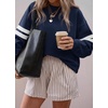 image:imageBTFBM Womens Oversized Sweatshirt Varsity Striped Tops  Casual Long Sleeve Crewneck Drop Shoulder Knit Pullover SweatshirtsRetro SportyWorkSchoolHoliday2026 Fall WinterNavy Blue