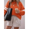 image:imageBTFBM Womens Oversized Sweatshirt Varsity Striped Tops  Casual Long Sleeve Crewneck Drop Shoulder Knit Pullover SweatshirtsRetro SportyWorkSchoolHoliday2026 Fall WinterOrange
