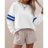 image:imageBTFBM Womens Oversized Sweatshirt Varsity Striped Tops  Casual Long Sleeve Crewneck Drop Shoulder Knit Pullover SweatshirtsRetro SportyWorkSchoolHoliday2026 Fall WinterWhite