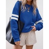 image:imageBTFBM Womens Oversized Sweatshirt Varsity Striped Tops  Casual Long Sleeve Crewneck Drop Shoulder Knit Pullover SweatshirtsRetro SportyWorkSchoolHoliday2026 Fall WinterBlue