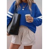 image:imageBTFBM Womens Oversized Sweatshirt Varsity Striped Tops  Casual Long Sleeve Crewneck Drop Shoulder Knit Pullover SweatshirtsRetro SportyWorkSchoolHoliday2026 Fall WinterBlue