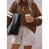 image:imageBTFBM Womens Oversized Sweatshirt Varsity Striped Tops  Casual Long Sleeve Crewneck Drop Shoulder Knit Pullover SweatshirtsRetro SportyWorkSchoolHoliday2026 Fall WinterBrown