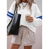 image:imageBTFBM Womens Oversized Sweatshirt Varsity Striped Tops  Casual Long Sleeve Crewneck Drop Shoulder Knit Pullover SweatshirtsRetro SportyWorkSchoolHoliday2026 Fall WinterWhite