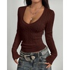 image:imageBTFBM Womens Sweaters Cable Knit V Neck Long Sleeve Tops  Lightweight Ribbed Fitted PulloverY2K Going Out TopBasic Tunic Daily Wear Fall 2026Dressy Work Business Casual OutfitsBrown