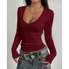 image:imageBTFBM Womens Sweaters Cable Knit V Neck Long Sleeve Tops  Lightweight Ribbed Fitted PulloverY2K Going Out TopBasic Tunic Daily Wear Fall 2026Dressy Work Business Casual OutfitsBurgundy