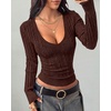 image:imageBTFBM Womens Sweaters Cable Knit V Neck Long Sleeve Tops  Lightweight Ribbed Fitted PulloverY2K Going Out TopBasic Tunic Daily Wear Fall 2026Dressy Work Business Casual OutfitsBrown