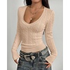 image:imageBTFBM Womens Sweaters Cable Knit V Neck Long Sleeve Tops  Lightweight Ribbed Fitted PulloverY2K Going Out TopBasic Tunic Daily Wear Fall 2026Dressy Work Business Casual OutfitsLight Khaki