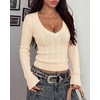 image:imageBTFBM Womens Sweaters Cable Knit V Neck Long Sleeve Tops  Lightweight Ribbed Fitted PulloverY2K Going Out TopBasic Tunic Daily Wear Fall 2026Dressy Work Business Casual OutfitsBeige