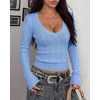 image:imageBTFBM Womens Sweaters Cable Knit V Neck Long Sleeve Tops  Lightweight Ribbed Fitted PulloverY2K Going Out TopBasic Tunic Daily Wear Fall 2026Dressy Work Business Casual OutfitsLight Blue