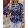 image:imageBTFBM Womens Tops Dressy Casual Floral V Neck Long Sleeve Chiffon Shirts  Chiffon Lantern Sleeve Flowy Peplum Sheer TopElastic Waist Babydoll BlousesBoho Vacation Outfits2026 Fall Fashion ClothingFloral Blue