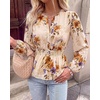 image:imageBTFBM Womens Tops Dressy Casual Floral V Neck Long Sleeve Chiffon Shirts  Chiffon Lantern Sleeve Flowy Peplum Sheer TopElastic Waist Babydoll BlousesBoho Vacation Outfits2026 Fall Fashion ClothingFloral Beige Orange
