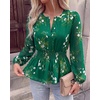 image:imageBTFBM Womens Tops Dressy Casual Floral V Neck Long Sleeve Chiffon Shirts  Chiffon Lantern Sleeve Flowy Peplum Sheer TopElastic Waist Babydoll BlousesBoho Vacation Outfits2026 Fall Fashion ClothingFloral Green