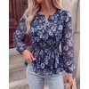 image:imageBTFBM Womens Tops Dressy Casual Floral V Neck Long Sleeve Chiffon Shirts  Chiffon Lantern Sleeve Flowy Peplum Sheer TopElastic Waist Babydoll BlousesBoho Vacation Outfits2026 Fall Fashion ClothingFloral Blue