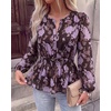 image:imageBTFBM Womens Tops Dressy Casual Floral V Neck Long Sleeve Chiffon Shirts  Chiffon Lantern Sleeve Flowy Peplum Sheer TopElastic Waist Babydoll BlousesBoho Vacation Outfits2026 Fall Fashion ClothingFloral Brown