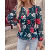 image:imageBTFBM Womens Tops Dressy Casual Floral V Neck Long Sleeve Chiffon Shirts  Chiffon Lantern Sleeve Flowy Peplum Sheer TopElastic Waist Babydoll BlousesBoho Vacation Outfits2026 Fall Fashion ClothingFloral Green Red