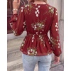 image:imageBTFBM Womens Tops Dressy Casual Floral V Neck Long Sleeve Chiffon Shirts  Chiffon Lantern Sleeve Flowy Peplum Sheer TopElastic Waist Babydoll BlousesBoho Vacation Outfits2026 Fall Fashion ClothingFloral Burgundy