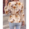 image:imageBTFBM Womens Tops Dressy Casual Floral V Neck Long Sleeve Chiffon Shirts  Chiffon Lantern Sleeve Flowy Peplum Sheer TopElastic Waist Babydoll BlousesBoho Vacation Outfits2026 Fall Fashion ClothingFloral Beige Orange