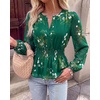 image:imageBTFBM Womens Tops Dressy Casual Floral V Neck Long Sleeve Chiffon Shirts  Chiffon Lantern Sleeve Flowy Peplum Sheer TopElastic Waist Babydoll BlousesBoho Vacation Outfits2026 Fall Fashion ClothingFloral Green