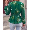 image:imageBTFBM Womens Tops Dressy Casual Floral V Neck Long Sleeve Chiffon Shirts  Chiffon Lantern Sleeve Flowy Peplum Sheer TopElastic Waist Babydoll BlousesBoho Vacation Outfits2026 Fall Fashion ClothingFloral Green