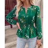 image:imageBTFBM Womens Tops Dressy Casual Floral V Neck Long Sleeve Chiffon Shirts  Chiffon Lantern Sleeve Flowy Peplum Sheer TopElastic Waist Babydoll BlousesBoho Vacation Outfits2026 Fall Fashion ClothingFloral Green