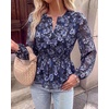 image:imageBTFBM Womens Tops Dressy Casual Floral V Neck Long Sleeve Chiffon Shirts  Chiffon Lantern Sleeve Flowy Peplum Sheer TopElastic Waist Babydoll BlousesBoho Vacation Outfits2026 Fall Fashion ClothingFloral Blue