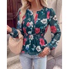 image:imageBTFBM Womens Tops Dressy Casual Floral V Neck Long Sleeve Chiffon Shirts  Chiffon Lantern Sleeve Flowy Peplum Sheer TopElastic Waist Babydoll BlousesBoho Vacation Outfits2026 Fall Fashion ClothingFloral Green Red
