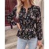 image:imageBTFBM Womens Tops Dressy Casual Floral V Neck Long Sleeve Chiffon Shirts  Chiffon Lantern Sleeve Flowy Peplum Sheer TopElastic Waist Babydoll BlousesBoho Vacation Outfits2026 Fall Fashion ClothingFloral Black Multicolored