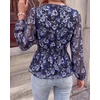 image:imageBTFBM Womens Tops Dressy Casual Floral V Neck Long Sleeve Chiffon Shirts  Chiffon Lantern Sleeve Flowy Peplum Sheer TopElastic Waist Babydoll BlousesBoho Vacation Outfits2026 Fall Fashion ClothingFloral Blue