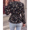 image:imageBTFBM Womens Tops Dressy Casual Floral V Neck Long Sleeve Chiffon Shirts  Chiffon Lantern Sleeve Flowy Peplum Sheer TopElastic Waist Babydoll BlousesBoho Vacation Outfits2026 Fall Fashion ClothingFloral Black Multicolored