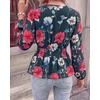 image:imageBTFBM Womens Tops Dressy Casual Floral V Neck Long Sleeve Chiffon Shirts  Chiffon Lantern Sleeve Flowy Peplum Sheer TopElastic Waist Babydoll BlousesBoho Vacation Outfits2026 Fall Fashion ClothingFloral Green Red