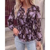 image:imageBTFBM Womens Tops Dressy Casual Floral V Neck Long Sleeve Chiffon Shirts  Chiffon Lantern Sleeve Flowy Peplum Sheer TopElastic Waist Babydoll BlousesBoho Vacation Outfits2026 Fall Fashion ClothingFloral Brown