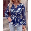 image:imageBTFBM Womens Tops Dressy Casual Floral V Neck Long Sleeve Chiffon Shirts  Chiffon Lantern Sleeve Flowy Peplum Sheer TopElastic Waist Babydoll BlousesBoho Vacation Outfits2026 Fall Fashion ClothingFloral Dark Blue White