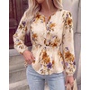 image:imageBTFBM Womens Tops Dressy Casual Floral V Neck Long Sleeve Chiffon Shirts  Chiffon Lantern Sleeve Flowy Peplum Sheer TopElastic Waist Babydoll BlousesBoho Vacation Outfits2026 Fall Fashion ClothingFloral Beige Orange