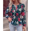 image:imageBTFBM Womens Tops Dressy Casual Floral V Neck Long Sleeve Chiffon Shirts  Chiffon Lantern Sleeve Flowy Peplum Sheer TopElastic Waist Babydoll BlousesBoho Vacation Outfits2026 Fall Fashion ClothingFloral Green Red