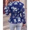 image:imageBTFBM Womens Tops Dressy Casual Floral V Neck Long Sleeve Chiffon Shirts  Chiffon Lantern Sleeve Flowy Peplum Sheer TopElastic Waist Babydoll BlousesBoho Vacation Outfits2026 Fall Fashion ClothingFloral Dark Blue White
