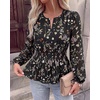 image:imageBTFBM Womens Tops Dressy Casual Floral V Neck Long Sleeve Chiffon Shirts  Chiffon Lantern Sleeve Flowy Peplum Sheer TopElastic Waist Babydoll BlousesBoho Vacation Outfits2026 Fall Fashion ClothingFloral Black Multicolored
