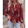 image:imageBTFBM Womens Tops Dressy Casual Floral V Neck Long Sleeve Chiffon Shirts  Chiffon Lantern Sleeve Flowy Peplum Sheer TopElastic Waist Babydoll BlousesBoho Vacation Outfits2026 Fall Fashion ClothingFloral Burgundy
