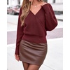image:imageBTFBM Wrap Cross Ribbed Knit Cropped Sweaters for Women 2026  V Neck Cozy Sweater With Safe SnapLong Sleeve Fall Clothes Winter ClothingHoliday Outfits Christmas Thanksgiving HalloweenBurgundy