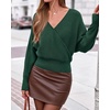 image:imageBTFBM Wrap Cross Ribbed Knit Cropped Sweaters for Women 2026  V Neck Cozy Sweater With Safe SnapLong Sleeve Fall Clothes Winter ClothingHoliday Outfits Christmas Thanksgiving HalloweenDark Green