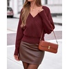 image:imageBTFBM Wrap Cross Ribbed Knit Cropped Sweaters for Women 2026  V Neck Cozy Sweater With Safe SnapLong Sleeve Fall Clothes Winter ClothingHoliday Outfits Christmas Thanksgiving HalloweenBurgundy