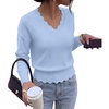 image:imageBTFBM Fall Long Sleeve Sweaters for Women  V NeckDrop ShouldersScallop EdgesLightweight Knit Sweaters TopDaily WearHolidayChristmasWinter Clothing 2026Light Blue