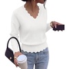 image:imageBTFBM Fall Long Sleeve Sweaters for Women  V NeckDrop ShouldersScallop EdgesLightweight Knit Sweaters TopDaily WearHolidayChristmasWinter Clothing 2026White