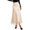 image:imageBTFBM Lace Trim Satin Skirts for Women Elegant  Lightweight High Waist ALine Flowy Maxi Skirt Wedding Cocktail Graduation Holiday Outfits Fall Fashion Clothing 2026Beige