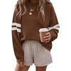 image:imageBTFBM Womens Oversized Sweatshirt Varsity Striped Tops  Casual Long Sleeve Crewneck Drop Shoulder Knit Pullover SweatshirtsRetro SportyWorkSchoolHoliday2026 Fall WinterBrown