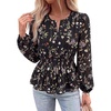 image:imageBTFBM Womens Tops Dressy Casual Floral V Neck Long Sleeve Chiffon Shirts  Chiffon Lantern Sleeve Flowy Peplum Sheer TopElastic Waist Babydoll BlousesBoho Vacation Outfits2026 Fall Fashion ClothingFloral Black Multicolored