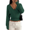 image:imageBTFBM Wrap Cross Ribbed Knit Cropped Sweaters for Women 2026  V Neck Cozy Sweater With Safe SnapLong Sleeve Fall Clothes Winter ClothingHoliday Outfits Christmas Thanksgiving HalloweenDark Green