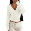 image:imageBTFBM Wrap Cross Ribbed Knit Cropped Sweaters for Women 2026  V Neck Cozy Sweater With Safe SnapLong Sleeve Fall Clothes Winter ClothingHoliday Outfits Christmas Thanksgiving HalloweenWhite