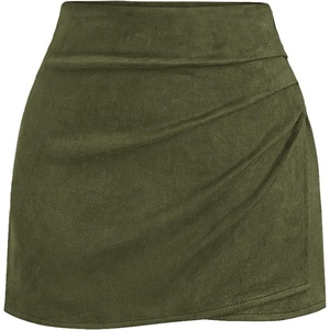 image:imageBTFBM Faux Suede Mini Skirts for Women Ruched Wrap Skorts  Elastic High Waisted Skirt With Shorts Underneath Cute Boho Skort Holiday Western Concert Outfits Trendy Winter Fall 2026Army Green