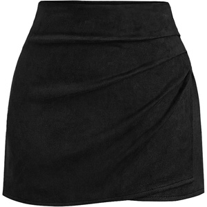 image:imageBTFBM Faux Suede Mini Skirts for Women Ruched Wrap Skorts  Elastic High Waisted Skirt With Shorts Underneath Cute Boho Skort Holiday Western Concert Outfits Trendy Winter Fall 2026Black