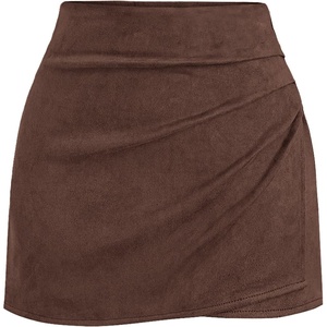 image:imageBTFBM Faux Suede Mini Skirts for Women Ruched Wrap Skorts  Elastic High Waisted Skirt With Shorts Underneath Cute Boho Skort Holiday Western Concert Outfits Trendy Winter Fall 2026Coffee